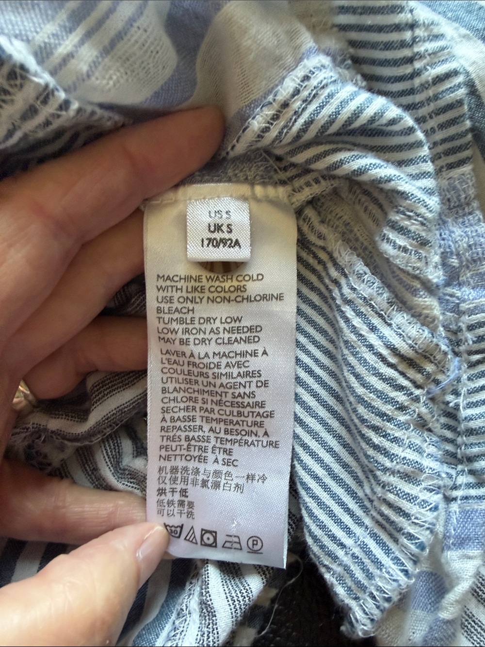 Anthropologie Maeve Stripe Patchwork Swing Shirt Henley Zoe Linen Top Blue Sz S - Picture 10 of 14